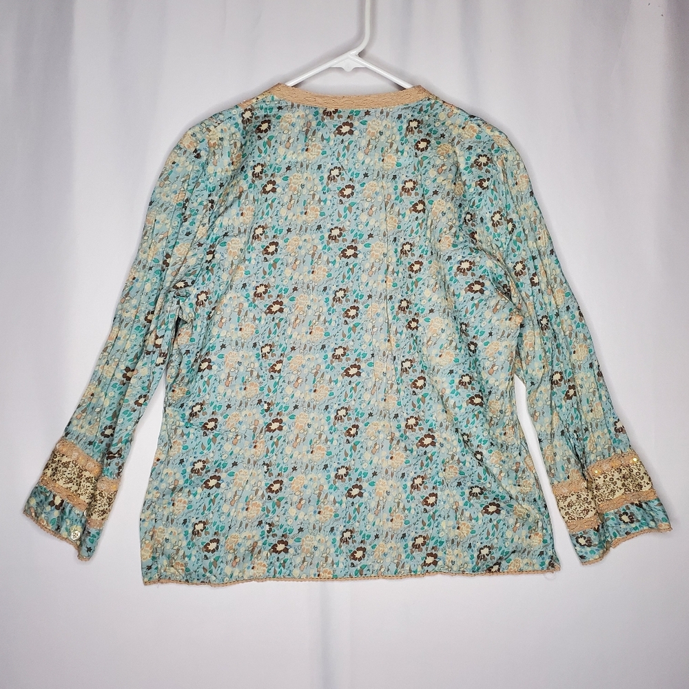 Ecologie Button Top Womens XL Sequin Lace Floral Pleated Button Coastal Cowgirl - Picture 2 of 11